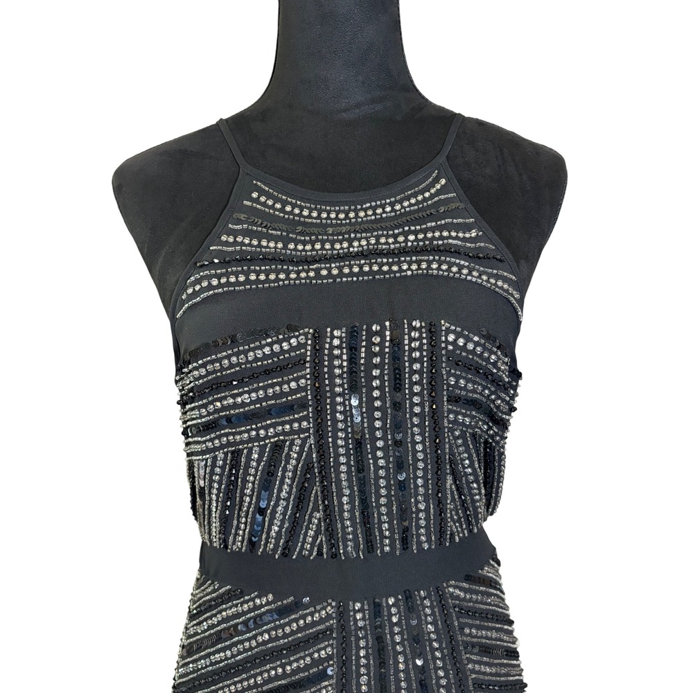 Parker Taha Silk Sequin Dress Halter Neck Sleeveless Party Cocktail Black - Picture 4 of 13